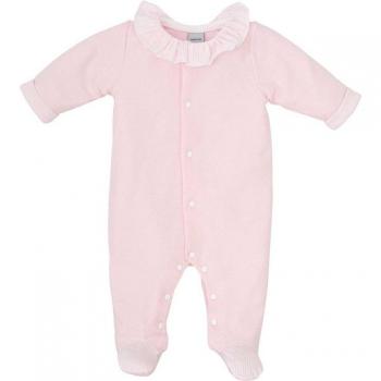 Pelele de bebé niña liso con cuello volante en color rosa