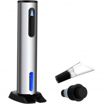 Winey - Abrebotellas de vino eléctrico recargable de acero inoxidable con vertedor de vino y mini tapón de vino al vacío