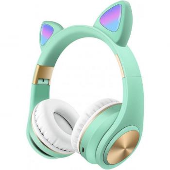 Auriculares inalámbricos Bluetooth 5.0 con diseño de gato, plegables y estéreo, para juegos con micrófono para PC y teléfono