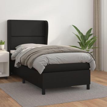 Cama box spring con colchón de muelles negro 90x190 cm en cuero sintético