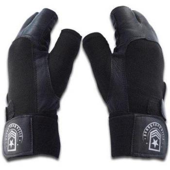 Guantes Fitness - Guantes de Entrenamiento de Cuero de Alta Calidad con Soporte para la Muñeca - Palma con Doble Puntada Acolchada + Cinta para la Muñeca - Accesorio de Culturismo para Hombres - Para Uso en Gimnasio, Entrenamiento de Halterofilia y Leva