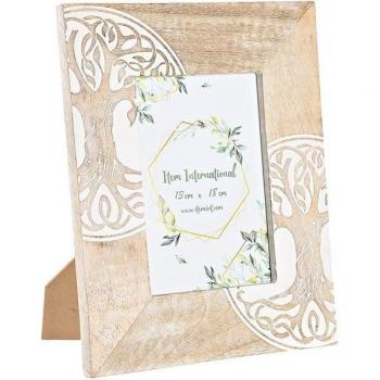 Marco de Fotos DKD Home Decor 13x18 cm Madera de Mango Blanco Marrón Cristal Árbol Indio 23 x 2 x 28 cm