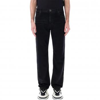 Balmain Men's Black Straight Jeans W32 with Logo Embroidery