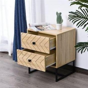 HOMCOM Mesita de Noche con 2 Cajones de Madera Estilo Retro para Dormitorio Armario Almacenamiento 48x39.5x60cm Color Natural y Negro