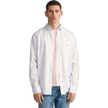 GANT Men's Regular Fit Long Sleeve Poplin Stripe Shirt - Light Blue - Size M