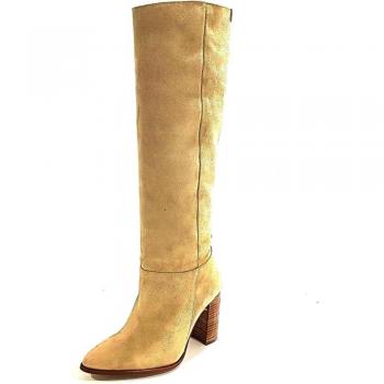 Bota de Mujer Popa Modelo Bs22701 en Color Beig, Piel Serraje con Tacón Arena