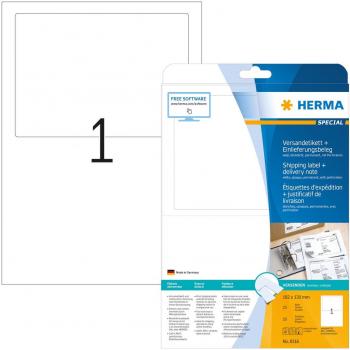 Etiqueta de Envío y Nota de Entrega HERMA 8316, 182 x 130 mm, Blanca, Opaque, Adhesión Permanente, Paquete de 25 Hojas