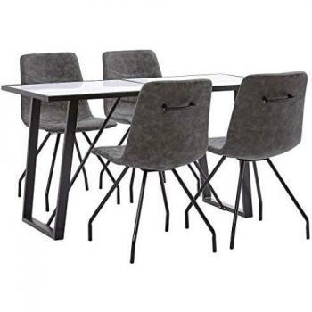 vidaXL Juego de Comedor 5 Piezas de Cuero Sintético Mobiliario Interior Casa Hogar Robusto Duradero Resistente Funcional Práctico Útil Marrón Oscuro