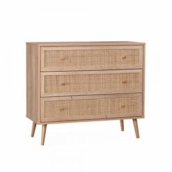 Cómoda de caña con 3 cajones, Boheme, Natural, 90x39x79 cm