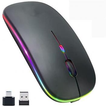 BAIBAO Ratón Inalámbrico Bluetooth 5.1/3.0, Mouse Recargable 2.4G Portátil Óptico Móvil Oficina Bluetooth 3.0 Ratón con USB y Type C Receptor, 3 dpi Ajustables para iPad, PC, Tablet, Windows, Android
