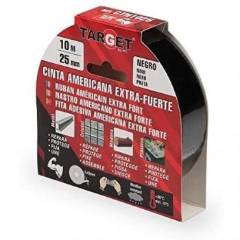 TARGET CTN1025 - Cinta Americana - Industrial - ExtraFuerte - Reparadora - Malla Reforzada - Espesor 410 Micras - 10 Metros x 25 Milímetros - Negro