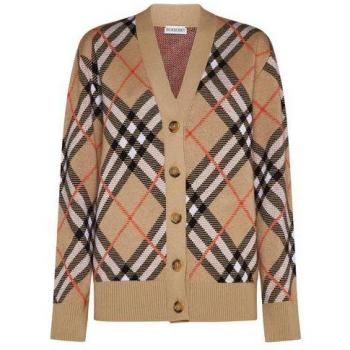 Burberry Women's Beige Check Cashmere Cardigan Size L