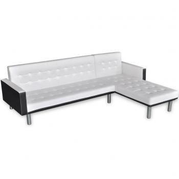 vidaXL Sofá cama reclinable en forma de L, Blanco/ Negro