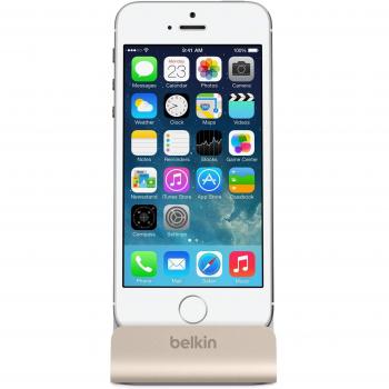 Belkin Mixit - Base dock de carga y sincronización para iPhone 8/8+/X/Xs/Xs Max/Xr, acabado de aluminio, cable USB de 1,2 m integrado), oro