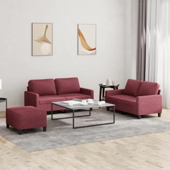 Set de sofás de 3 piezas en tela rojo tinto con cojines