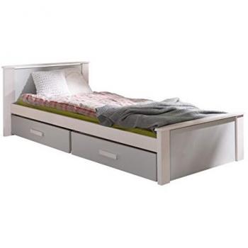 Cama Individual Henderson 115 con Somier de Aglomerado Laminado, 190x99x72cm, Color Gris y Cama Infantil Juvenil Aldo con 2 Cajones de Madera de Pino