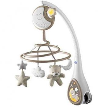 Chicco Next2Dreams Baby Mobile with Music Box for Cot and Bed - 3 in 1 Baby Mobile Compatible with Next2Me Cot, with Sound Effects, Soft Night Light Projector and Classical Music - 0+ Months, Beige