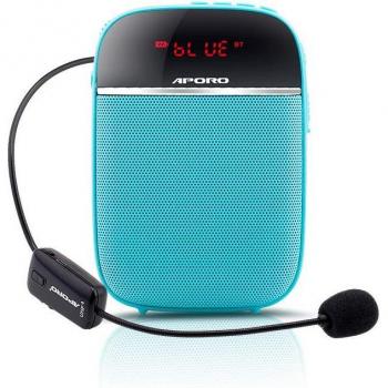 Megáfono inalámbrico Bluetooth portátil de 10W con amplificador de voz, micrófono headset y reproductor de música mini para enseñanza