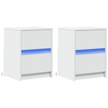 Mesitas de noche con luces LED 2 uds madera ingeniería blanca Vidaxl