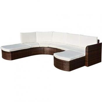 4-Piece Brown Poly Rattan Garden Lounge Set with Cushions