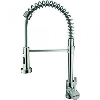 Edesa| Grifo de Cocina | Modelo Victoria Pro INOX | Apto para Instalación en Fregadero o Encimera | Caño Alto Extraible y Giratorio | Forma Curva | Acabado en Acero Inoxidable