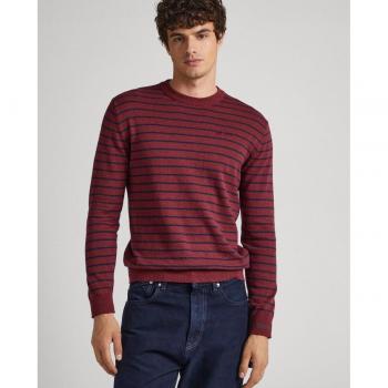Jersey Pepe Jeans Andre Stripes Granate de Punto Fino para Hombre con Estampado de Rayas y Cuello Redondo