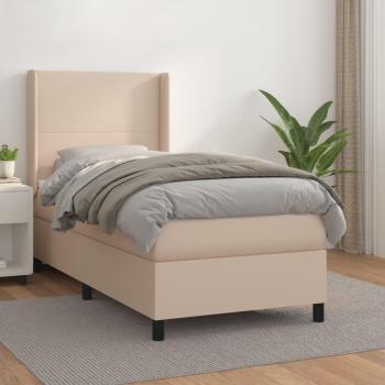 Cama box spring suave con colchón de cuero sintético cappuccino 90x190 cm