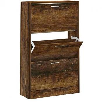 Mueble zapatero madera contrachapada roble ahumado 63x24x103 cm Marrón