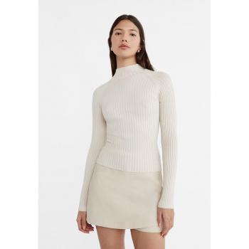 Stradivarius Ribbed Mock Turtleneck Knit Sweater - Stone Gray - Size M Women's