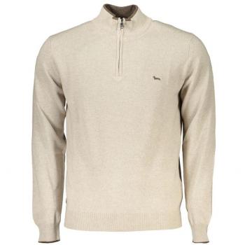 Beige Half-Zip Sweater with Embroidery Detail - 3XL