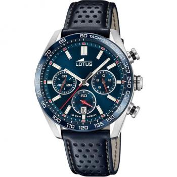 Reloj Lotus Chrono 18915/2 para Hombre con Esfera Azul, Correa de Piel Azul y Caja de Acero Inoxidable 316L Plateado