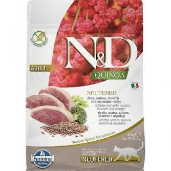 Farmina N&D Cat Quinoa Neutered Pato 300g - Alimento seco para gatos adultos, sin granos, con quinoa como fuente de carbohidratos, formulado específicamente para gatos castrados, rico en proteínas de pato