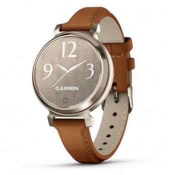 Garmin Lily 2 Classic GPS Smartwatch with Leather Band - Heart Rate Monitor, Cream Gold with Tan Leather Band