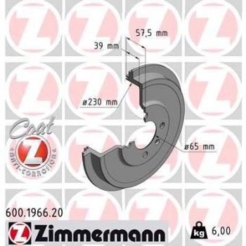 Tambor de freno ZIMMERMANN 600.1966.20