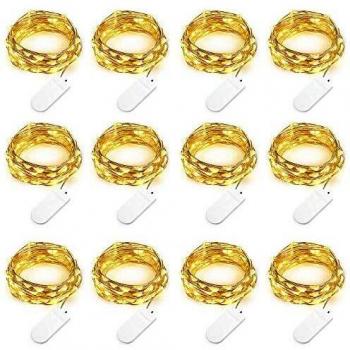 Qedertek 12 Piezas Cadena de Luces con Pilas, 20 LED 2M Luces de Navidad con Alambre de Cobre Guirnaldas Luces, Luces a Pilas Decorativas para Navidad, Fiesta, Hogar, Bodas, Party