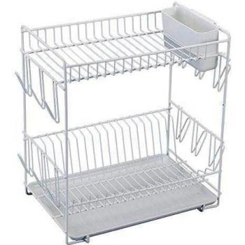 Sauvic Escurreplatos Epoxi Grande, Acero con Recubrimiento plástico anticorrosivo de Color Blanco, 43x25x41.5 cm