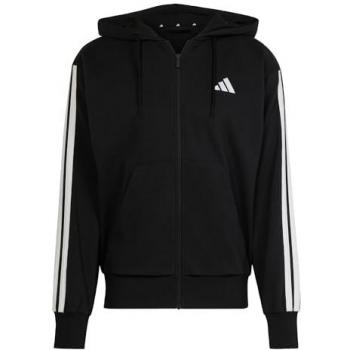 Sudadera con Gorro Adidas Essentials 3 Franjas Felpa Francesa Negra para Hombre