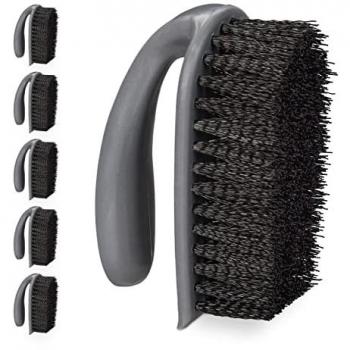 Set de 6 Cepillos de Fregar Relaxdays con Cerdas Duras y Mango, Ideal para Baño, Cocina, Alfombras y Limpieza de Zapatos, Plástico, Gris