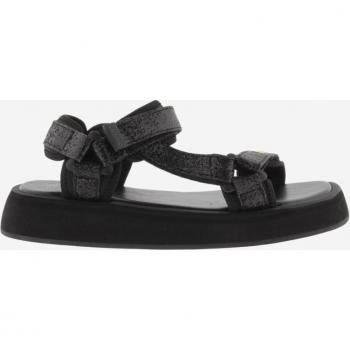 Victoria - Chanclas de mujer negro brillo con tiras adherentes.