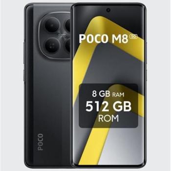 Smartphone POCO M8 5G Negro 8GB RAM 512GB, Pantalla AMOLED de 6.77 y 120Hz, Snapdragon 6 Gen 3, Doble SIM, Batería de 5520
