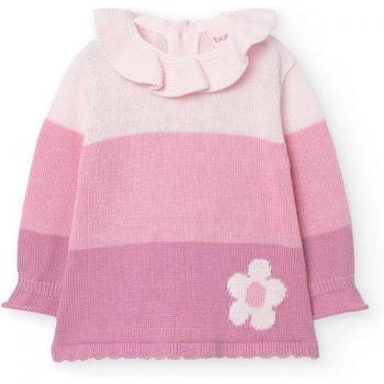Boboli - Vestido de bebé niña tricotosa color block con cuello volante
