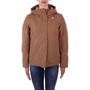 K-Way Women's Brown Beige Hooded Soft Touch Jacket with Logo Zipper, Size M