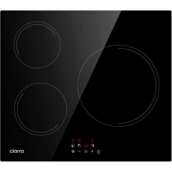 Ciarra Placa de Inducción 3 Fuegos 5600W con 9 Niveles de Potencia y Temporizador de 99 Minutos, Auto-Stop y Seguridad Infantil CD3BIH-E