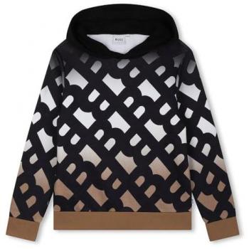 BOSS Kidswear - Sudadera de niño con capucha y estampado monograma, color negro, modelo J51188