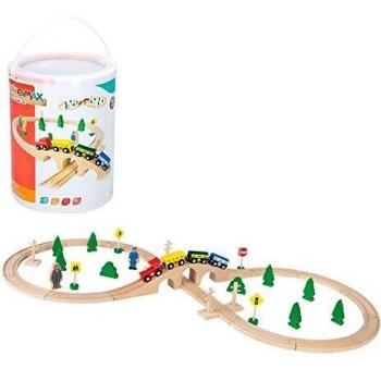 WOOMAX - Tren madera juguete, Tren de madera para niños, Juguetes niños 3 años, Juguetes de madera, Tren de juguete, Pista de madera, Juego de tren con vía de madera, Tren de madera 40 piezas
