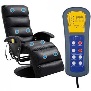vidaXL Sillón de masaje reclinable para TV cuero sintético negro