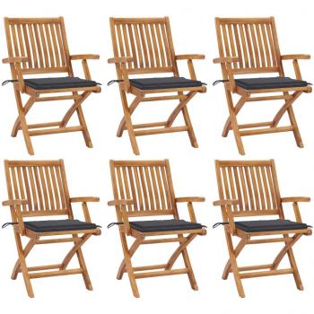 Folding Garden Chairs with Cushions - Set of 6 Solid Teak Wood