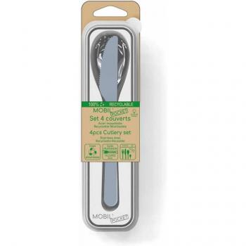 Set de Cubiertos Amefa Mobil 4 Piezas Acero Inoxidable 18/0, Brillo, Ecológico, Higiénico, Larga Duración (1 Cuchillo, 1 Cuchara Grande,