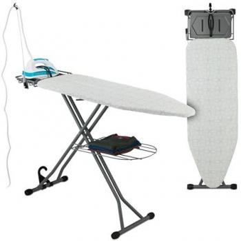 Tabla de Planchar Plegable y Regulable en Altura, 115 x 39 cm, Estante Blanco/Plateado - Relaxdays