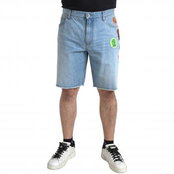 Light Blue Cotton Men Bermuda Denim Shorts - IT46 | S